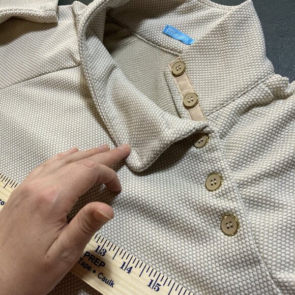 J. McLaughlin Marisa Funnel Neck Fleece Pullover Sz Large Top Beige Tan Buttons - Picture 16 of 16